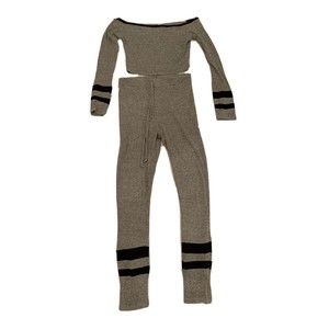 Gray Two Piece Pants Leggings And Long Sleeve Off Shoulder Set Size M
